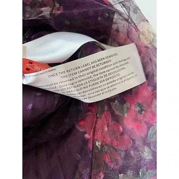 Mac Duggal Leena Cap Sleeve Floral A Line Dress Pleated Dot Tulle Womens Size 8 - Picture 11 of 14